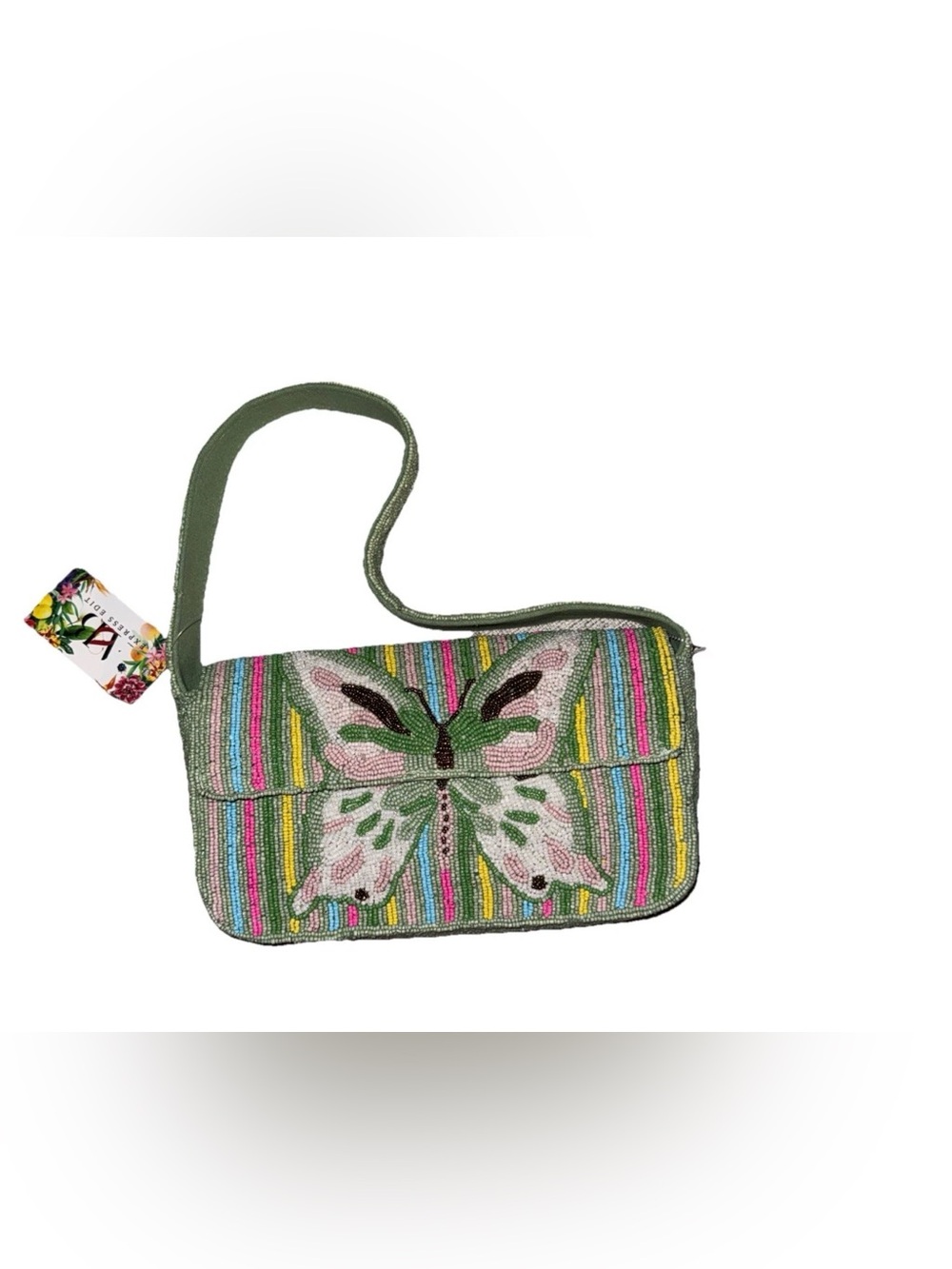 NWT Viral Butterfly Beaded Shoulder Bag in Sage Green - Picture 2 of 4